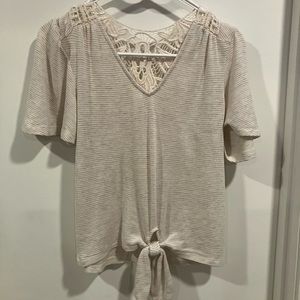 Jun and Ivy Top with Tie Waist and Lace Back Detail